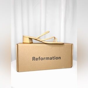 Reformation Meena Toe Ring Block Heel Sandal • Beige Tan Porcini Leather • NIB